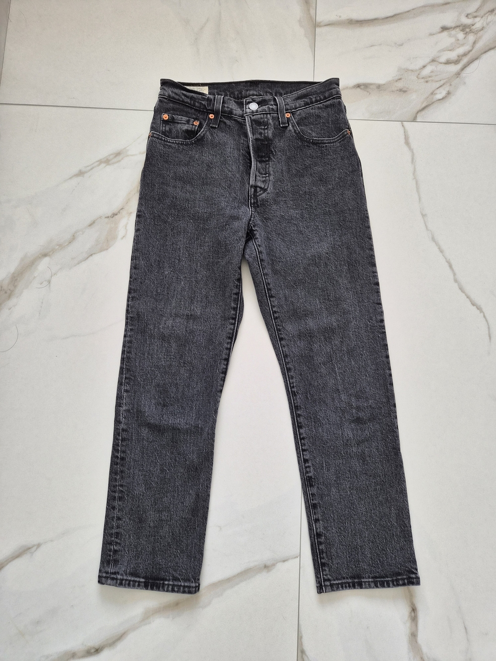 Levi's 501 Straight Leg Jeans in Washed Black Denim